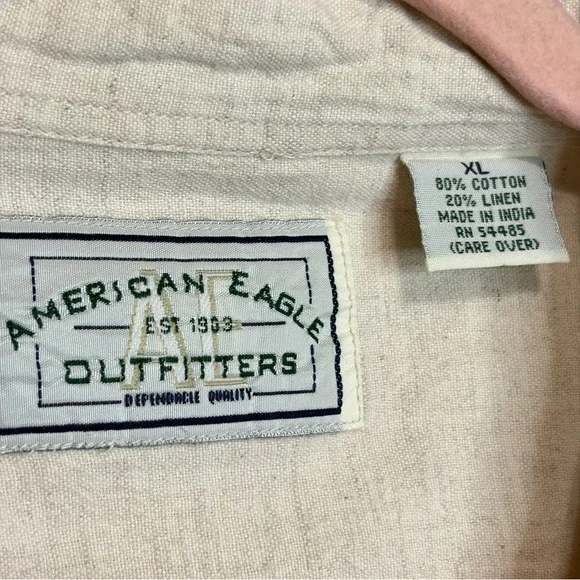 AMERICAN EAGLE OUTFITTERS Men’s Linen Blend Short-Sleeve Button Down, XL - Picture 7 of 8